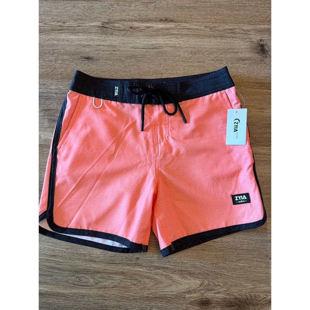 Zyia Active Boys Bright Coral Board Shorts Swim Trunks Size 12-14